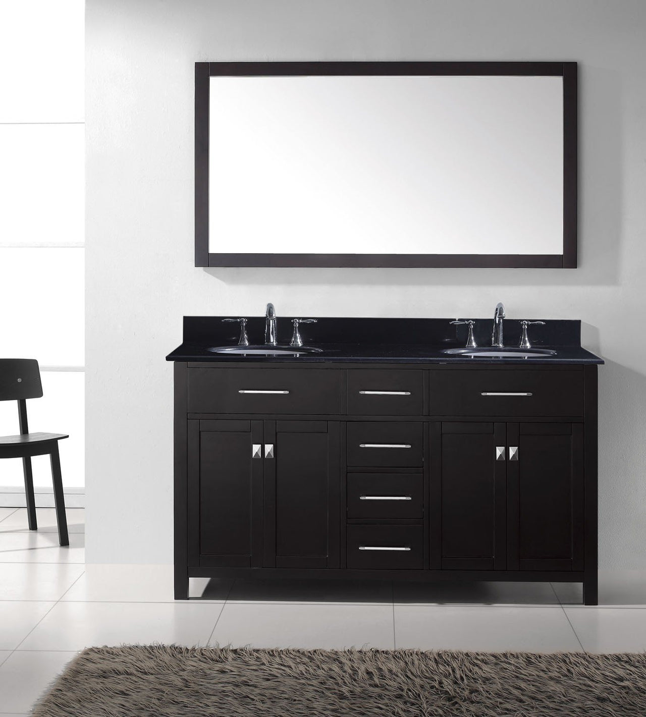 Virtu USA Caroline 60" Double Round Sink Espresso Top Vanity with Mirror Vanity Virtu USA 