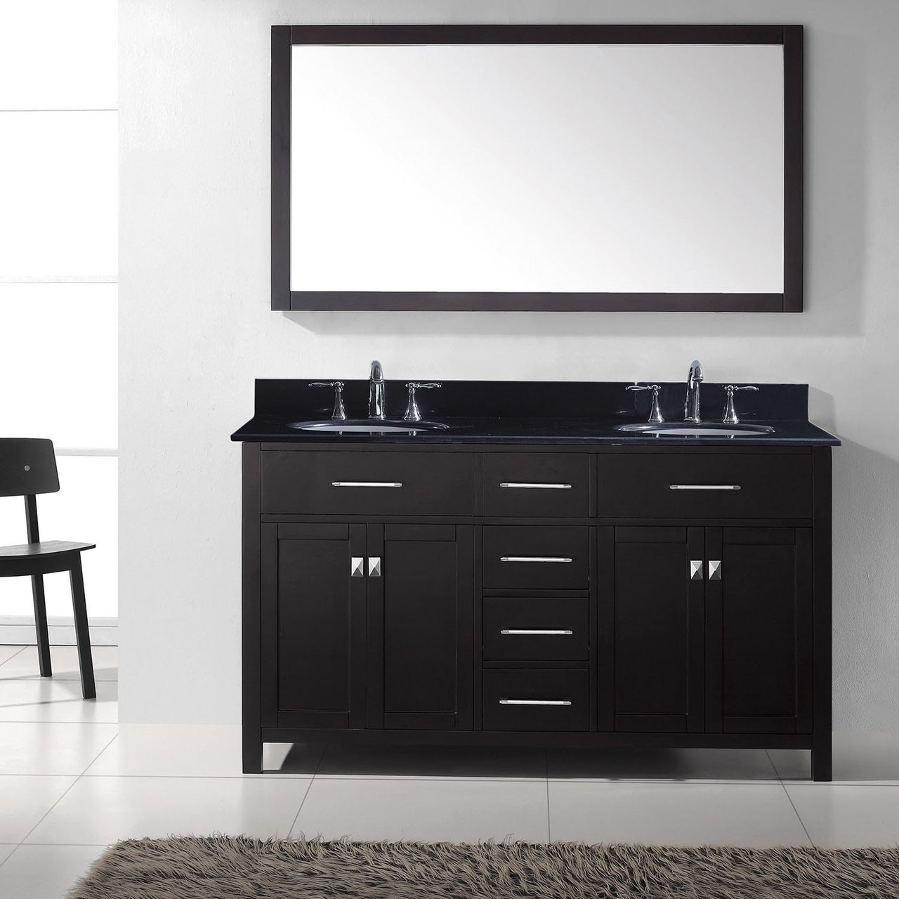 Virtu USA Caroline 60" Double Round Sink Espresso Top Vanity with Mirror Vanity Virtu USA 