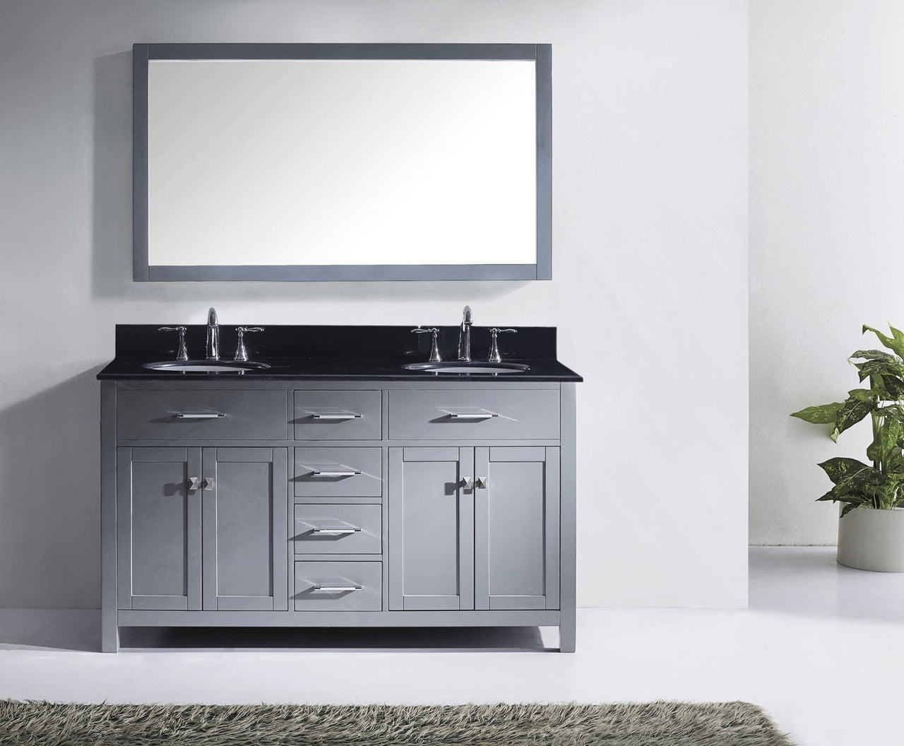 Virtu USA Caroline 60" Double Round Sink Grey Top Vanity in Grey with Mirror Vanity Virtu USA 