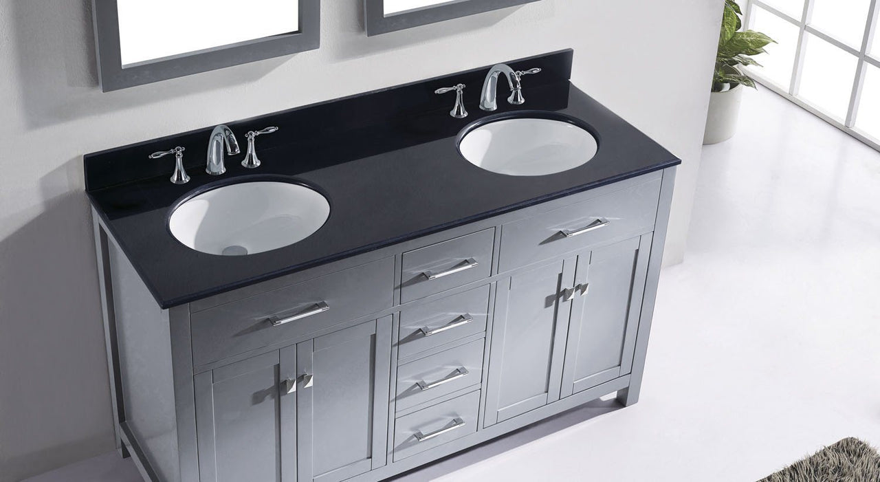 Virtu USA Caroline 60" Double Round Sink Grey Top Vanity in Grey with Mirror Vanity Virtu USA 
