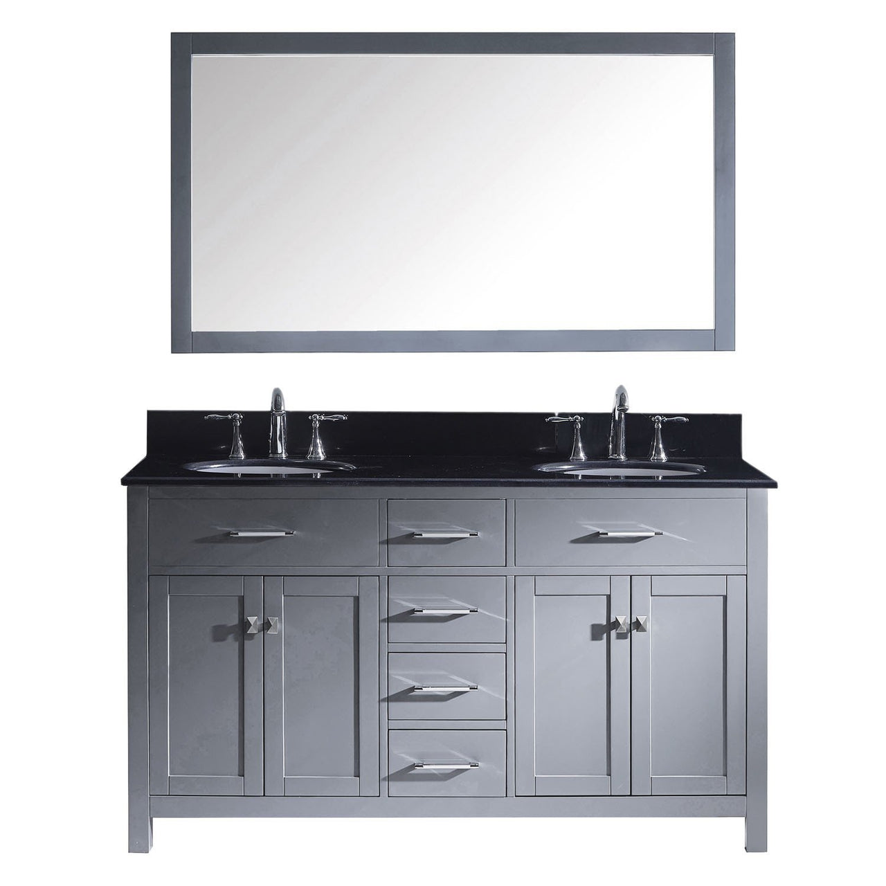 Virtu USA Caroline 60" Double Round Sink Grey Top Vanity in Grey with Mirror Vanity Virtu USA 