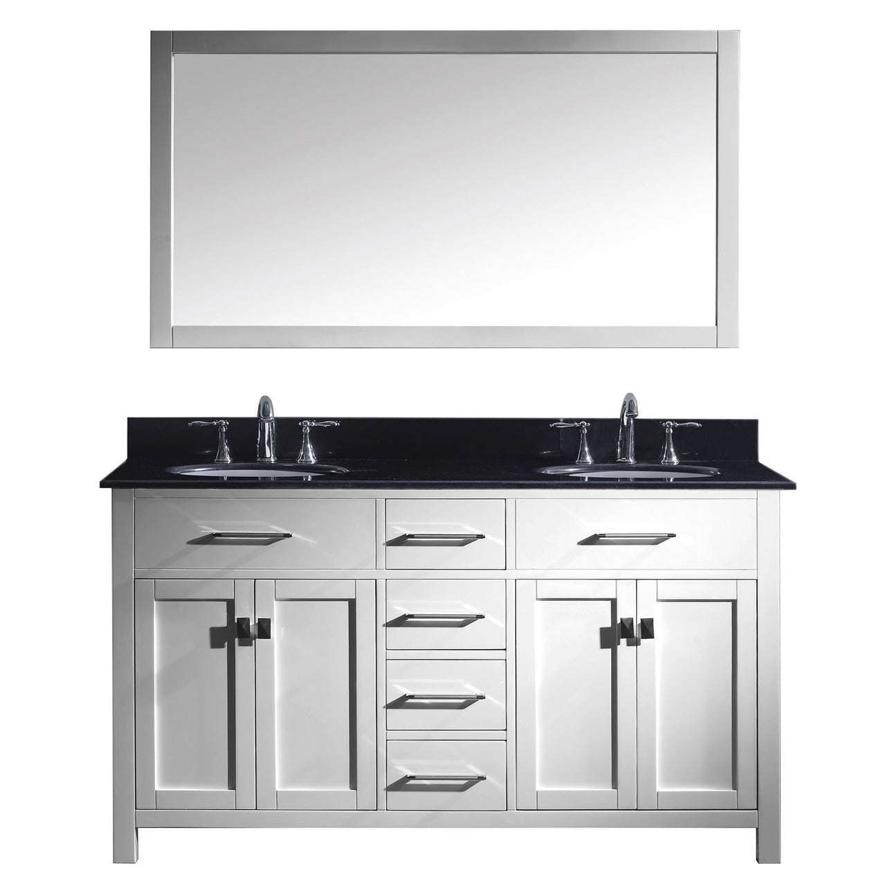 Virtu USA Caroline 60" Double Round Sink White Top Vanity in White with Mirror Vanity Virtu USA 
