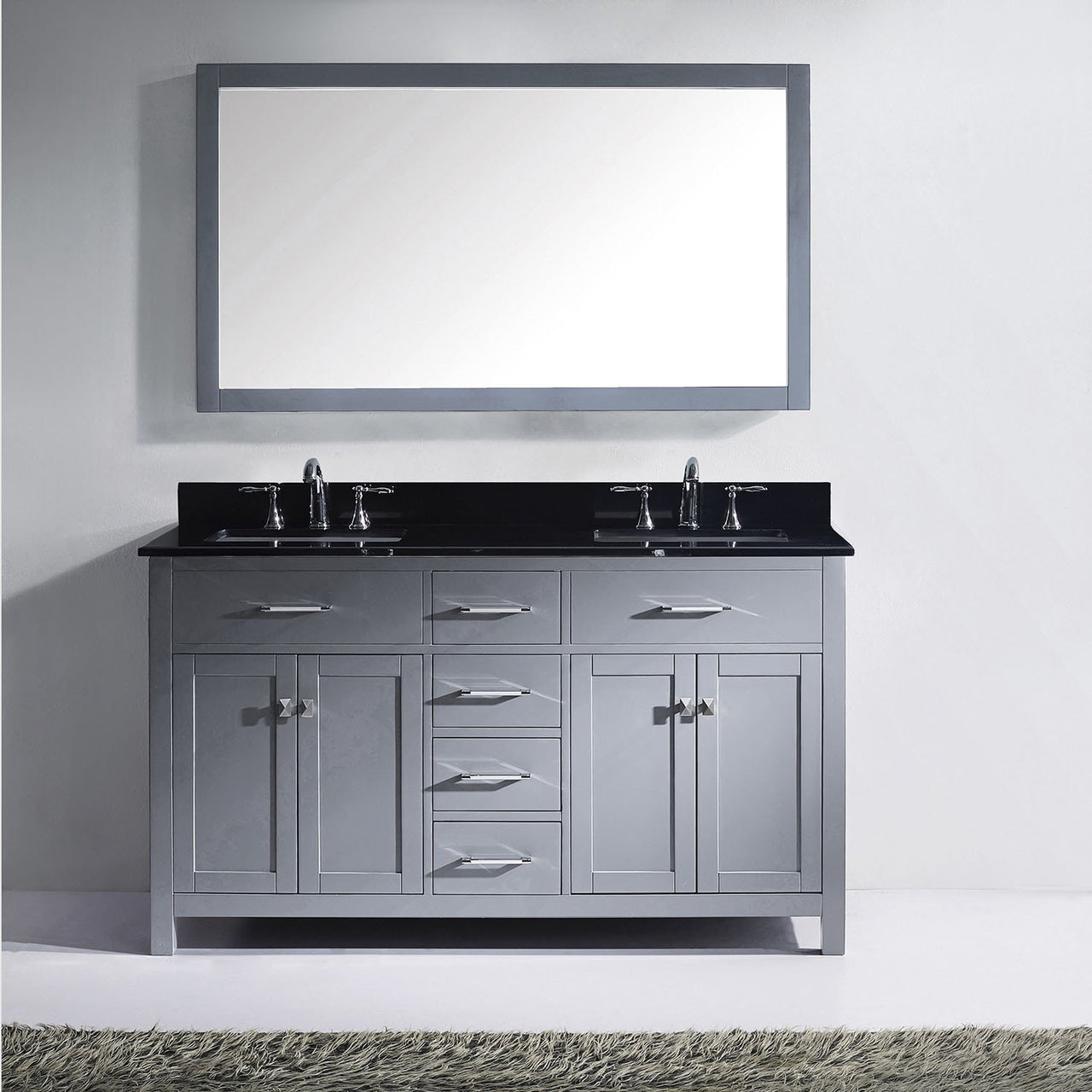 Virtu USA Caroline 60" Double Square Sink Grey Top Vanity in Grey with Mirror Vanity Virtu USA 