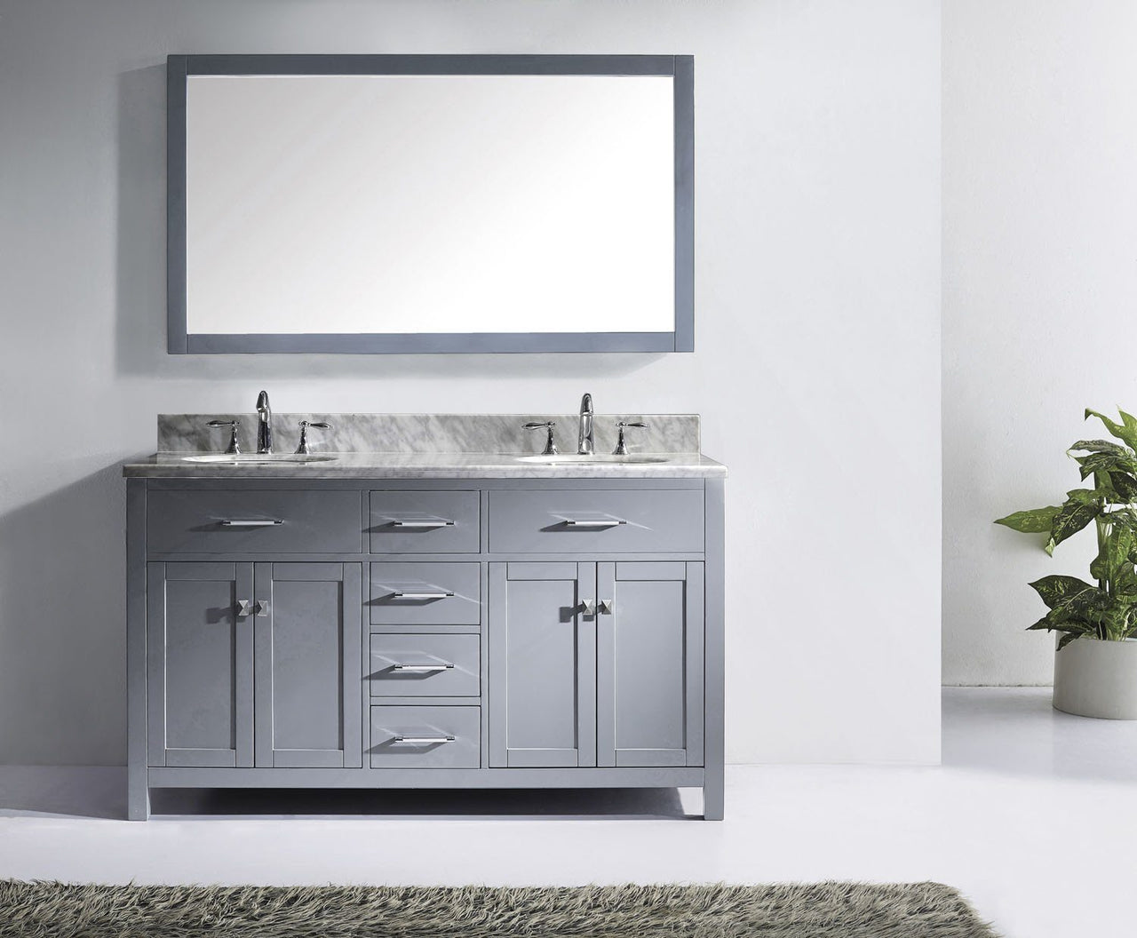 Virtu USA Caroline 60" Double Round Sink Grey Top Vanity in Grey with Mirror Vanity Virtu USA 