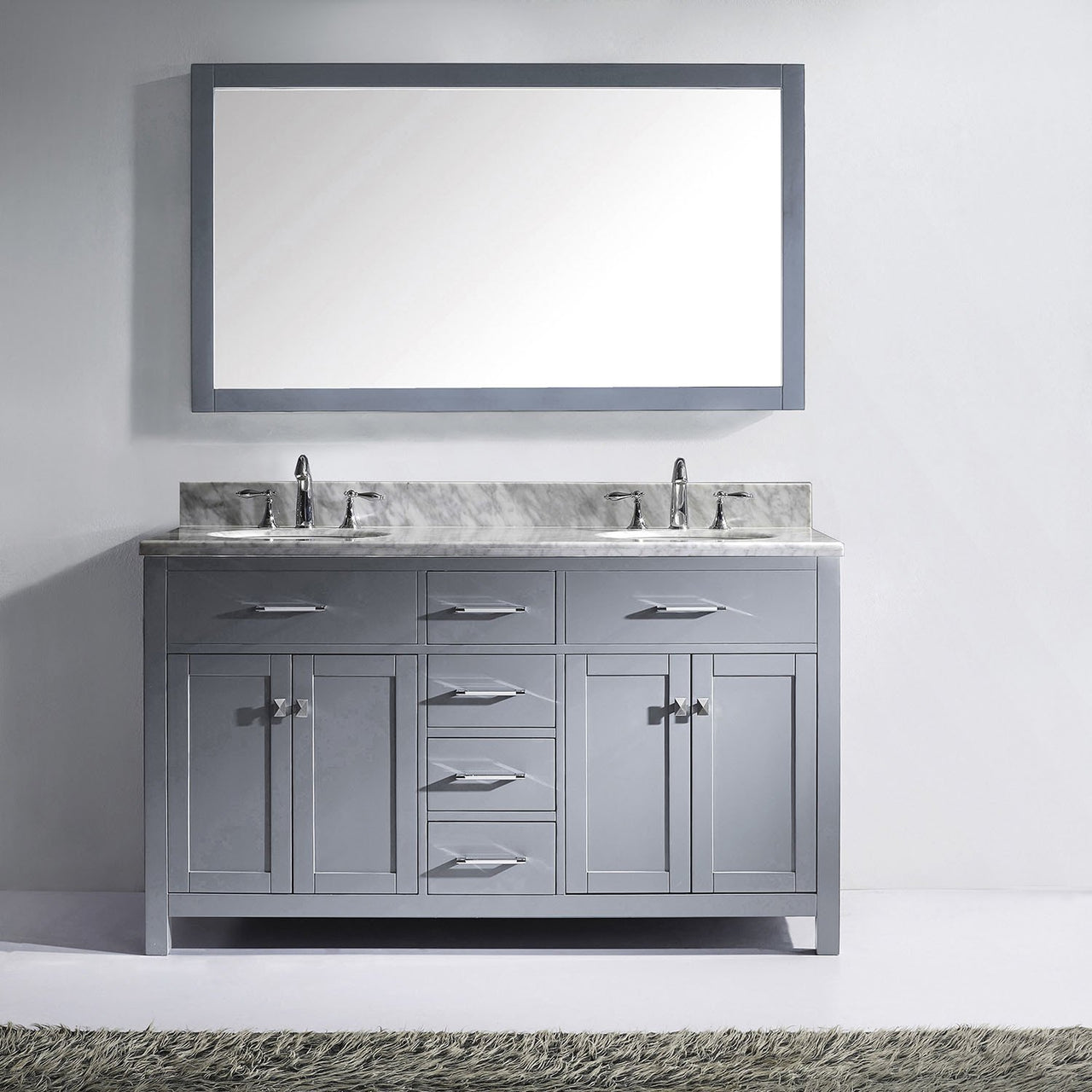 Virtu USA Caroline 60" Double Round Sink Grey Top Vanity in Grey with Mirror Vanity Virtu USA 