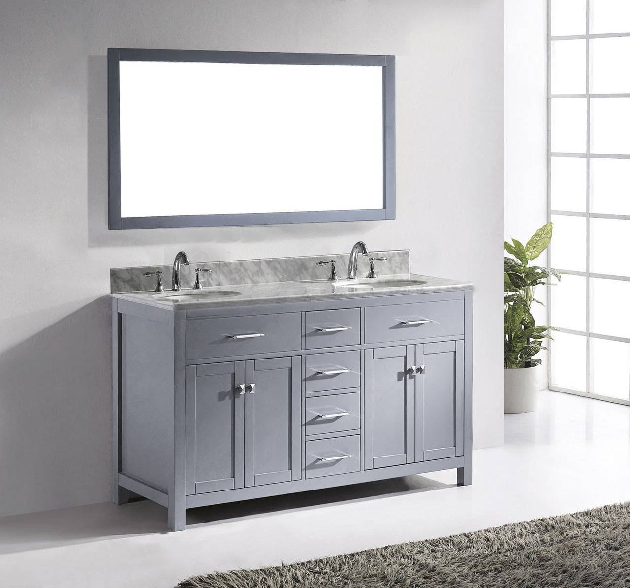 Virtu USA Caroline 60" Double Round Sink Grey Top Vanity in Grey with Mirror Vanity Virtu USA 