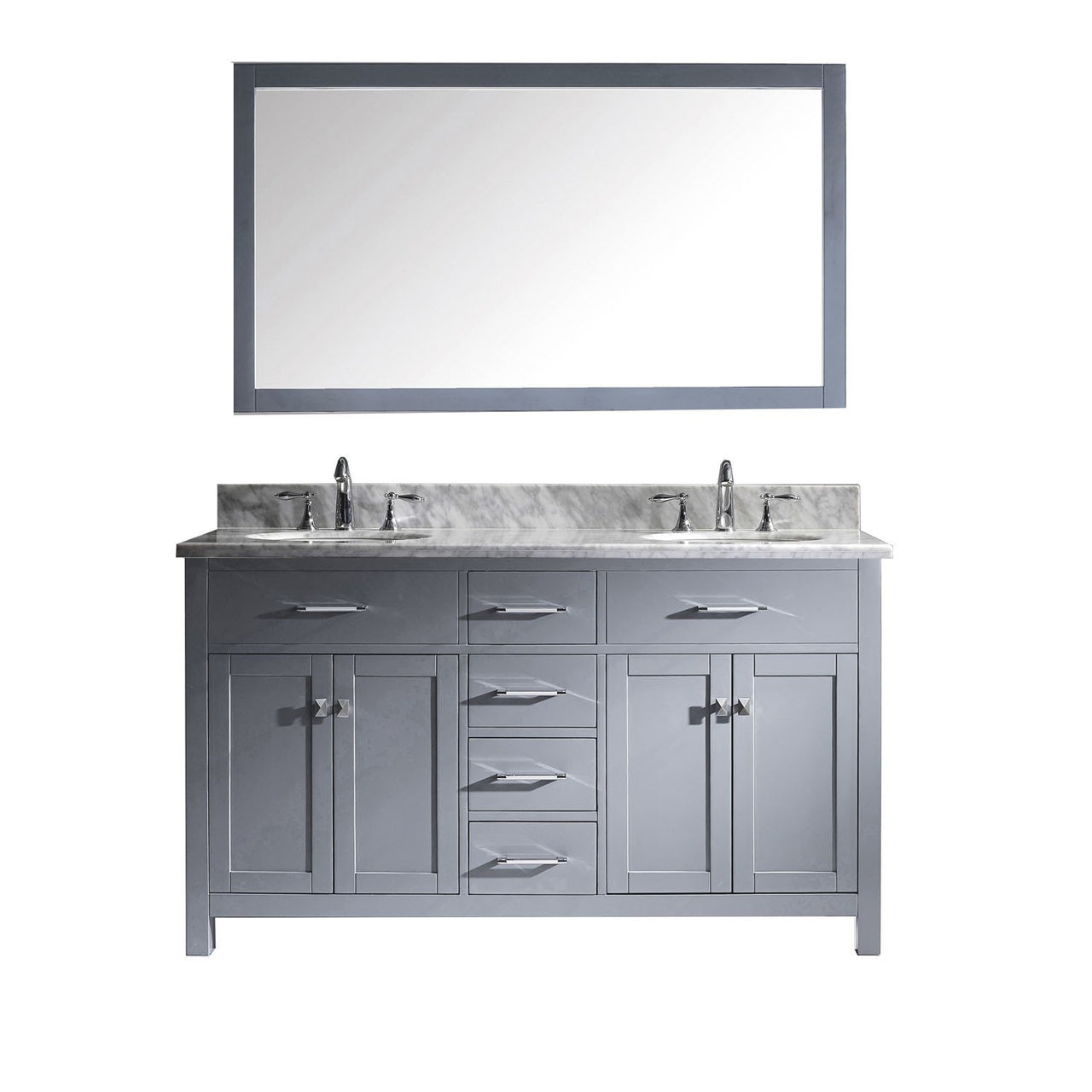 Virtu USA Caroline 60" Double Round Sink Grey Top Vanity in Grey with Mirror Vanity Virtu USA 