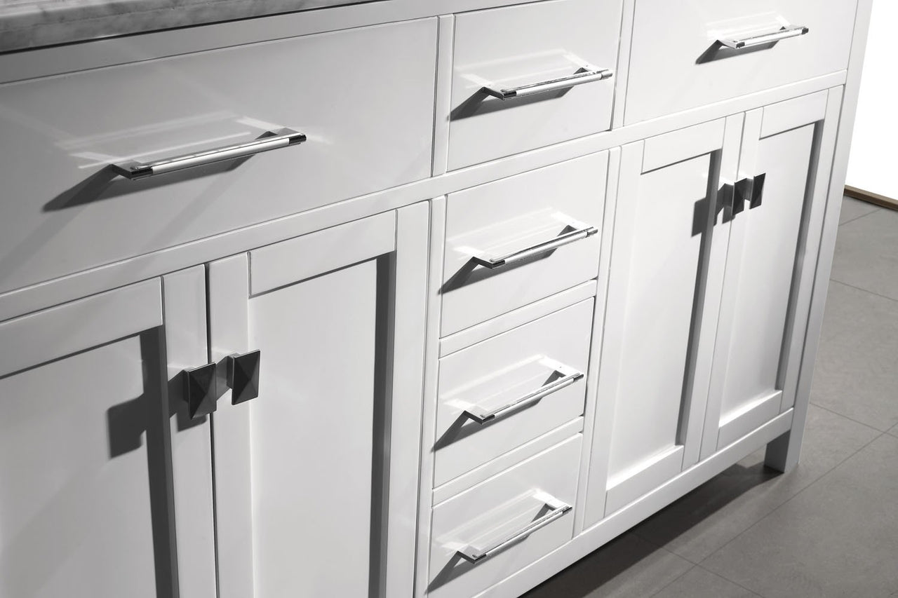 Virtu USA Caroline 60" Double Round Sink White Top Vanity in White with Mirror Vanity Virtu USA 