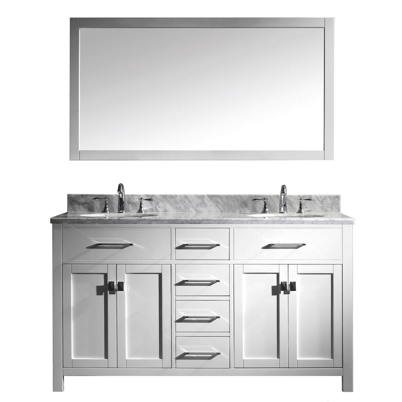 Virtu USA Caroline 60" Double Round Sink White Top Vanity in White with Mirror Vanity Virtu USA 