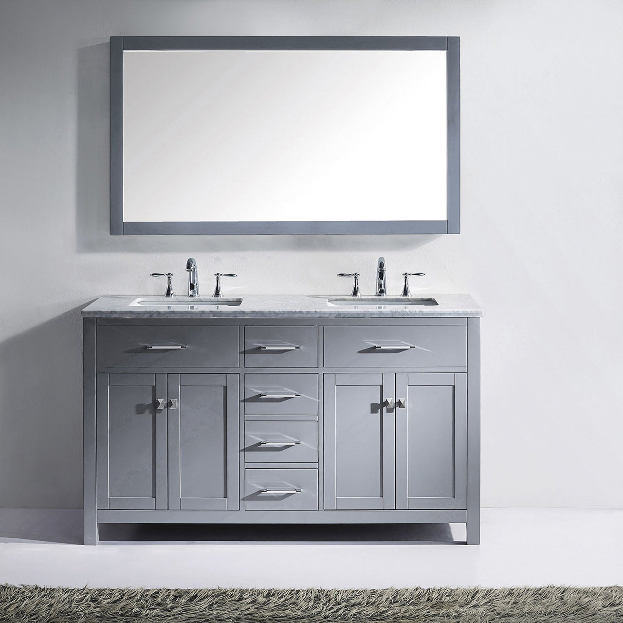 Virtu USA Caroline 60" Double Square Sink Grey Top Vanity in Grey with Mirror Vanity Virtu USA 