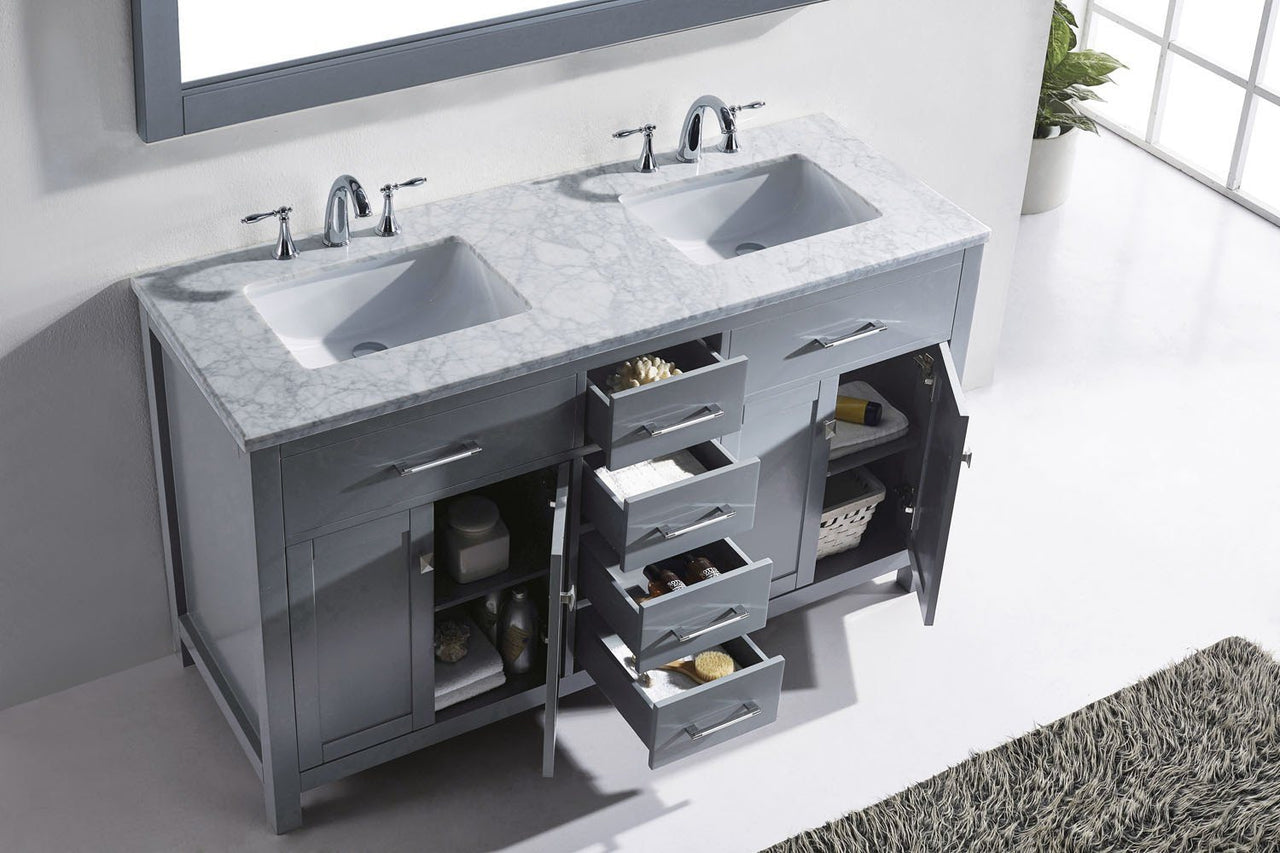 Virtu USA Caroline 60" Double Square Sink Grey Top Vanity in Grey with Mirror Vanity Virtu USA 