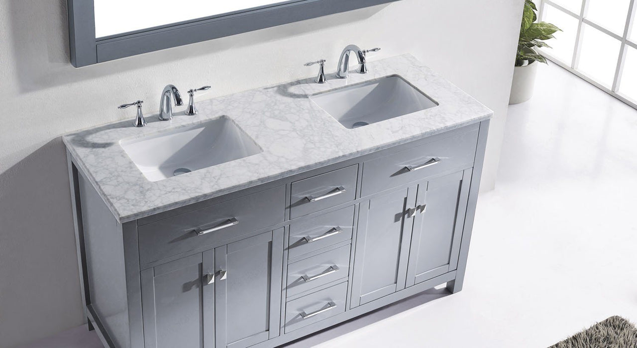 Virtu USA Caroline 60" Double Square Sink Grey Top Vanity in Grey with Mirror Vanity Virtu USA 