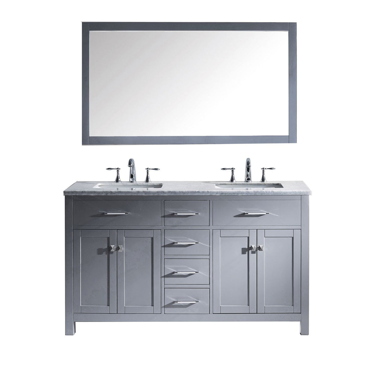 Virtu USA Caroline 60" Double Square Sink Grey Top Vanity in Grey with Mirror Vanity Virtu USA 