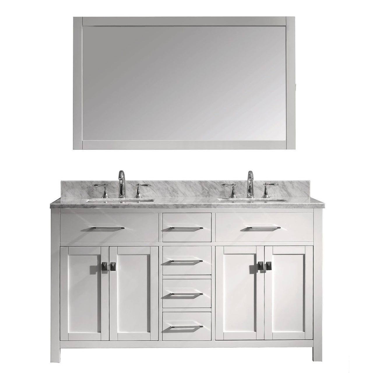 Virtu USA Caroline 60" Double Square Sink White Top Vanity in White with Mirror Vanity Virtu USA 
