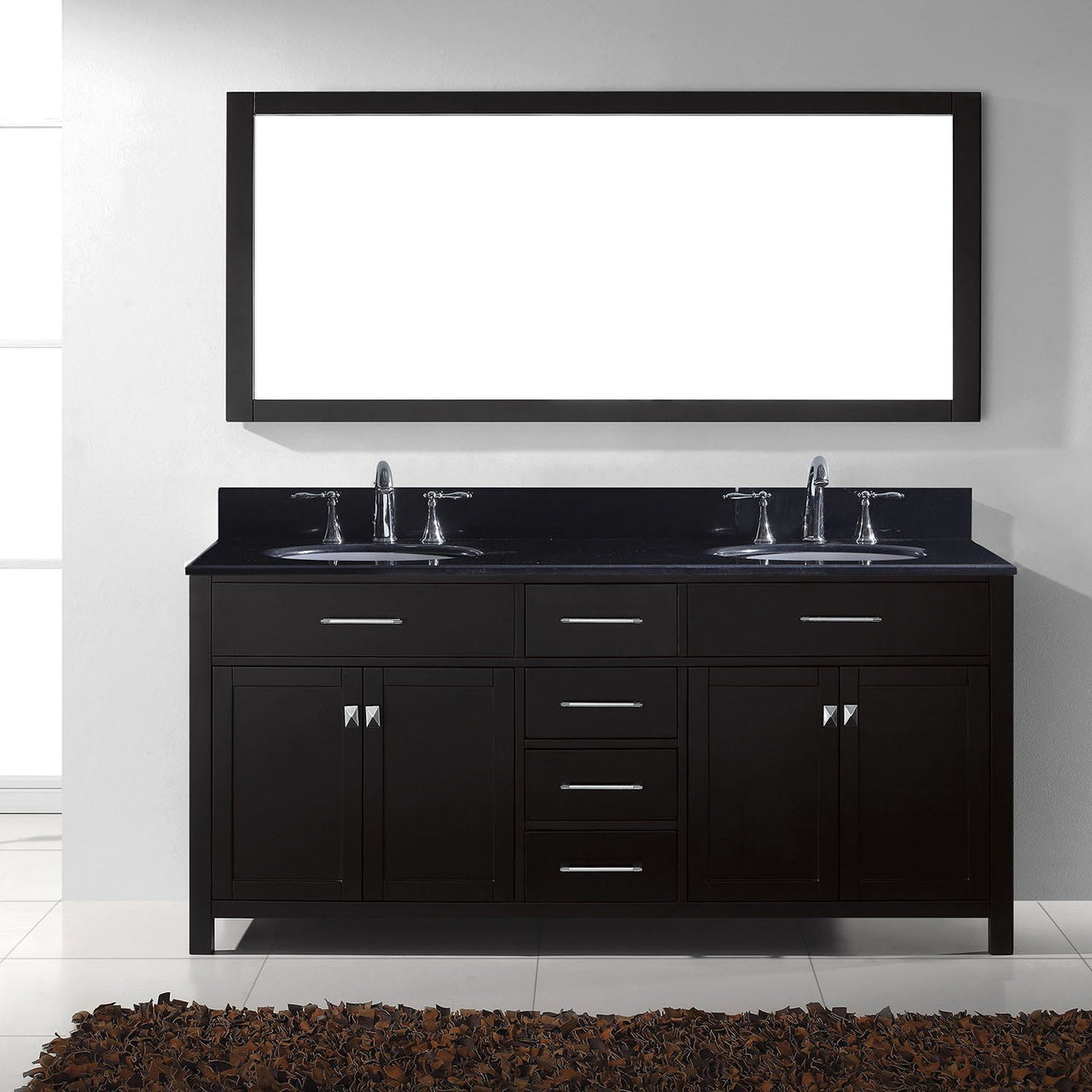 Virtu USA Caroline 72" Double Round Sink Espresso Top Vanity in Espresso with Mirror Vanity Virtu USA 
