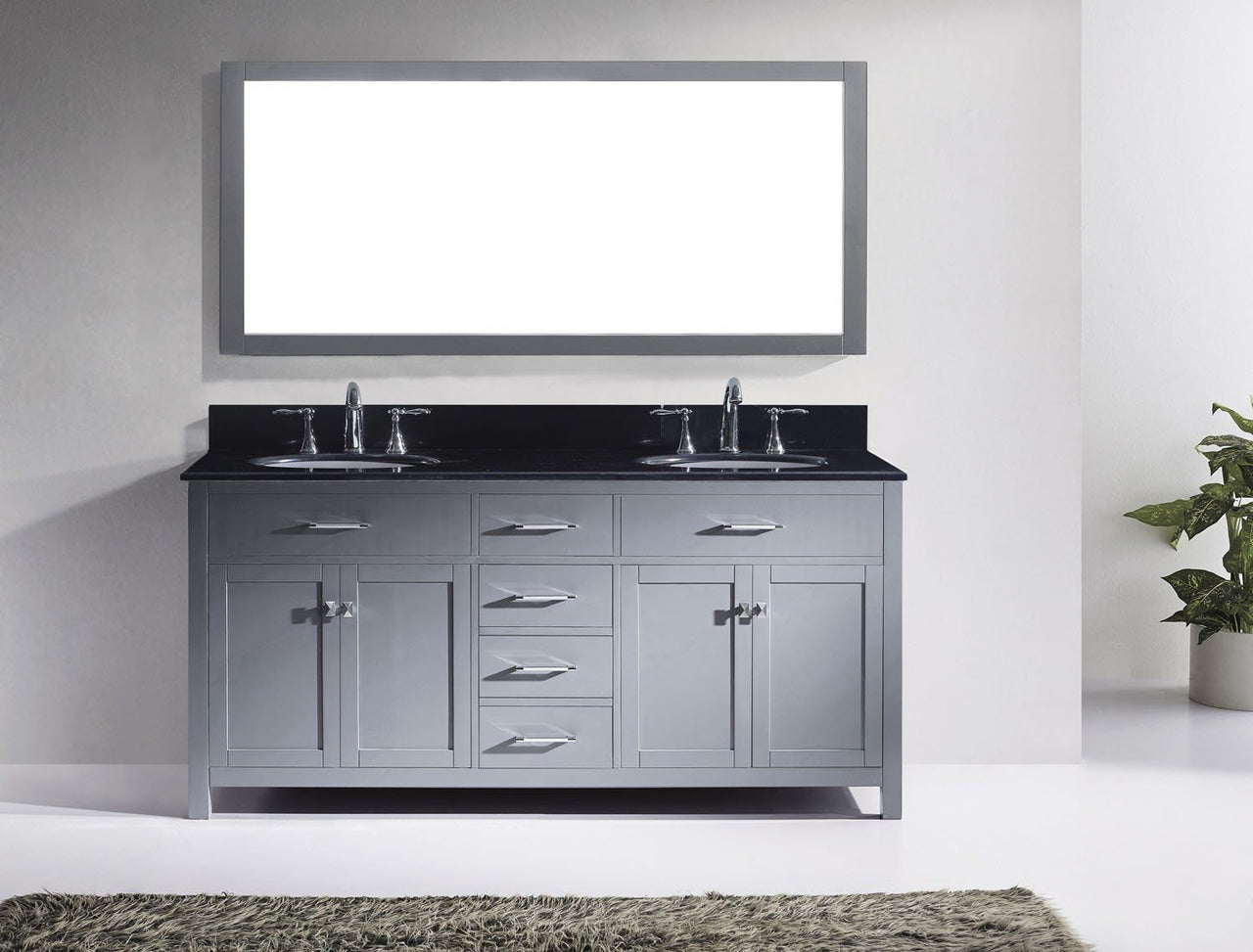 Virtu USA Caroline 72" Double Round Sink Grey Top Vanity in Grey with Mirror Vanity Virtu USA 