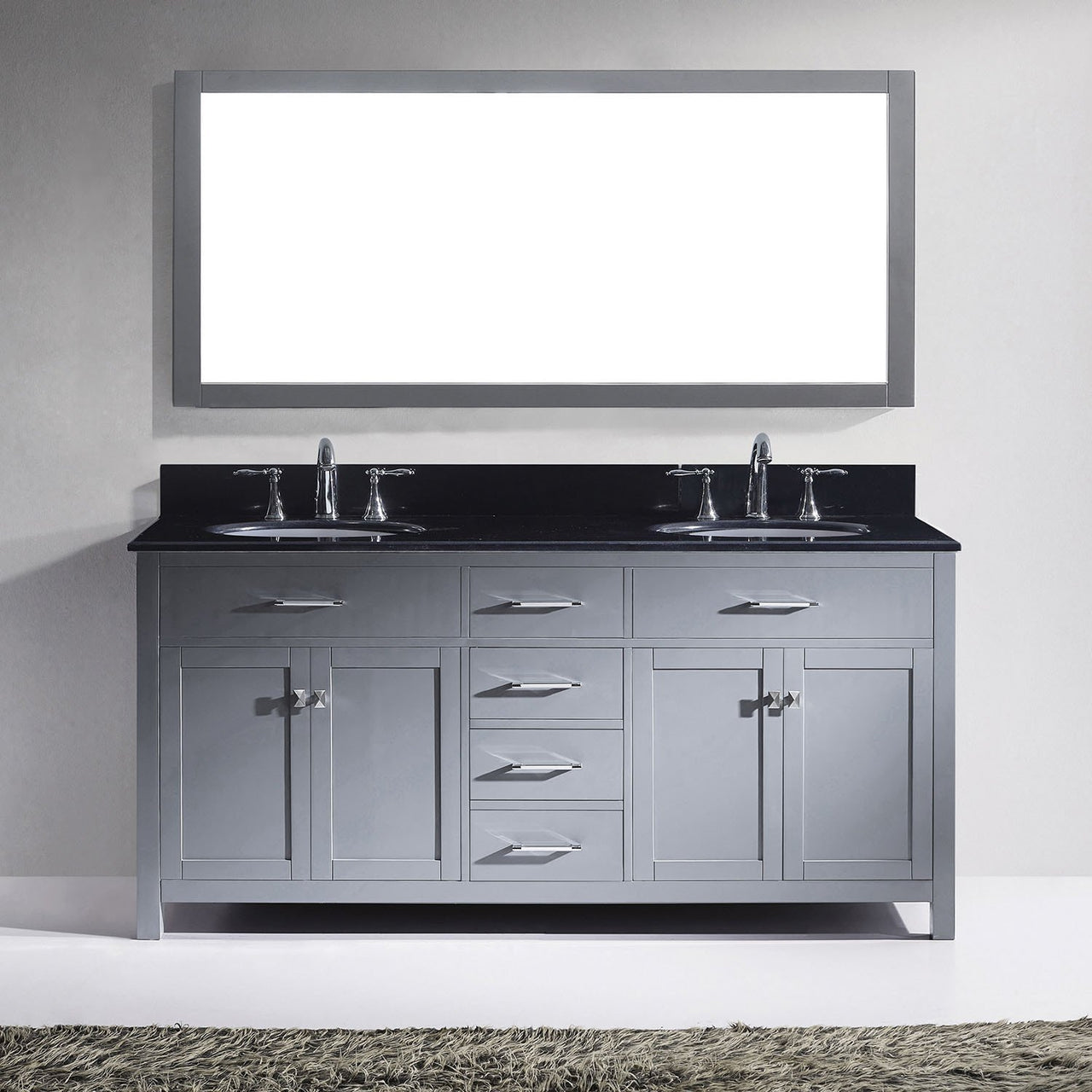 Virtu USA Caroline 72" Double Round Sink Grey Top Vanity in Grey with Mirror Vanity Virtu USA 