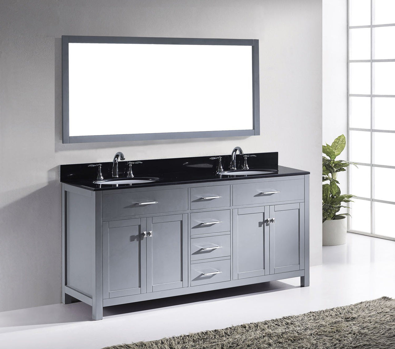 Virtu USA Caroline 72" Double Round Sink Grey Top Vanity in Grey with Mirror Vanity Virtu USA 