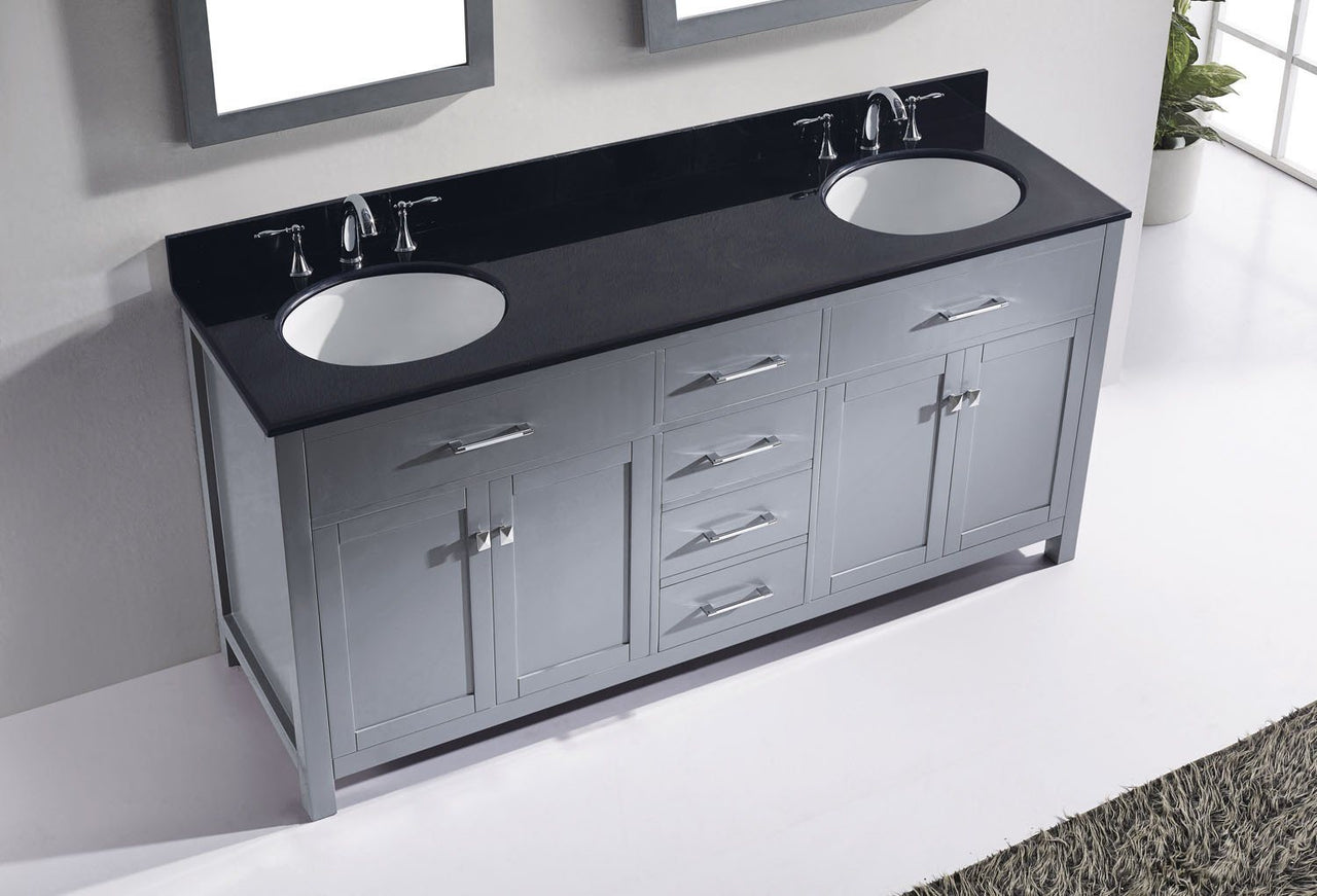 Virtu USA Caroline 72" Double Round Sink Grey Top Vanity in Grey with Mirror Vanity Virtu USA 