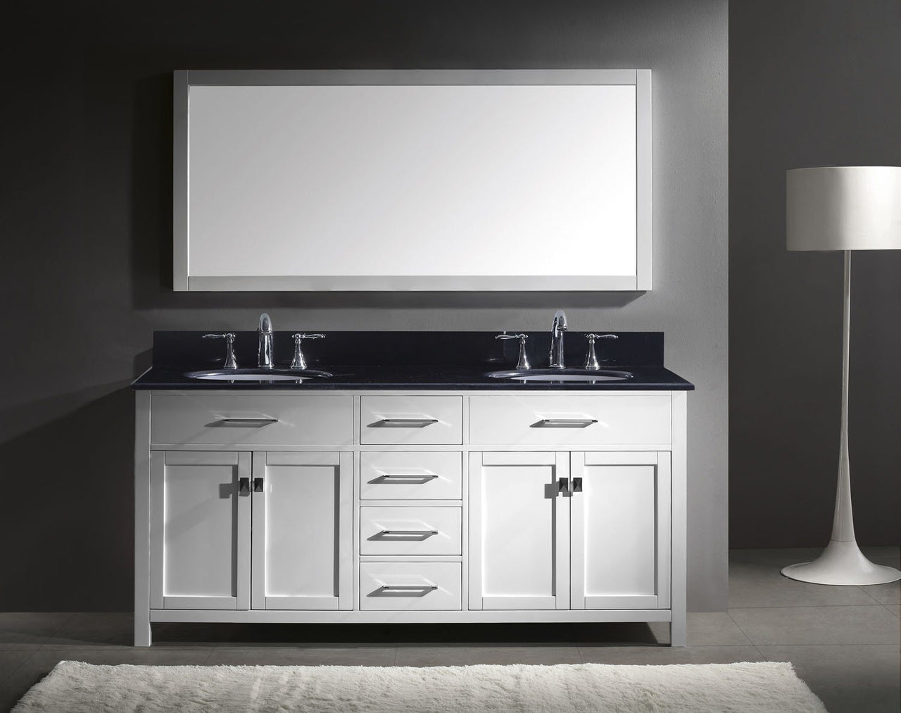 Virtu USA Caroline 72" Double Round Sink White Top Vanity in White with Mirror Vanity Virtu USA 
