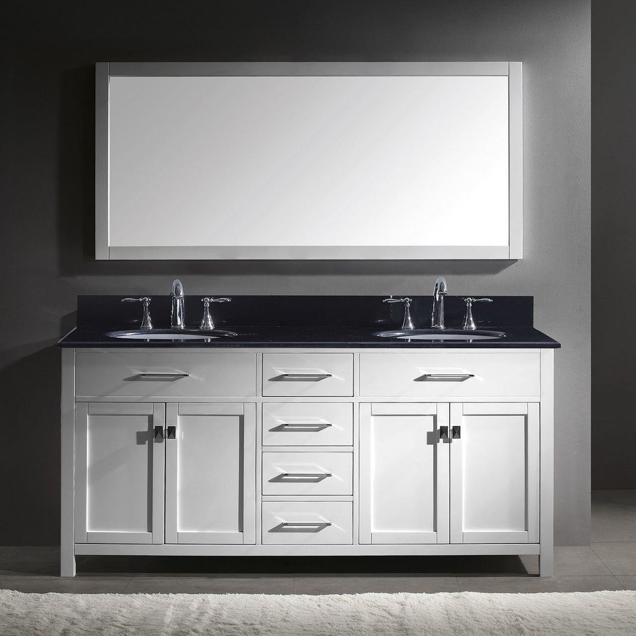 Virtu USA Caroline 72" Double Round Sink White Top Vanity in White with Mirror Vanity Virtu USA 
