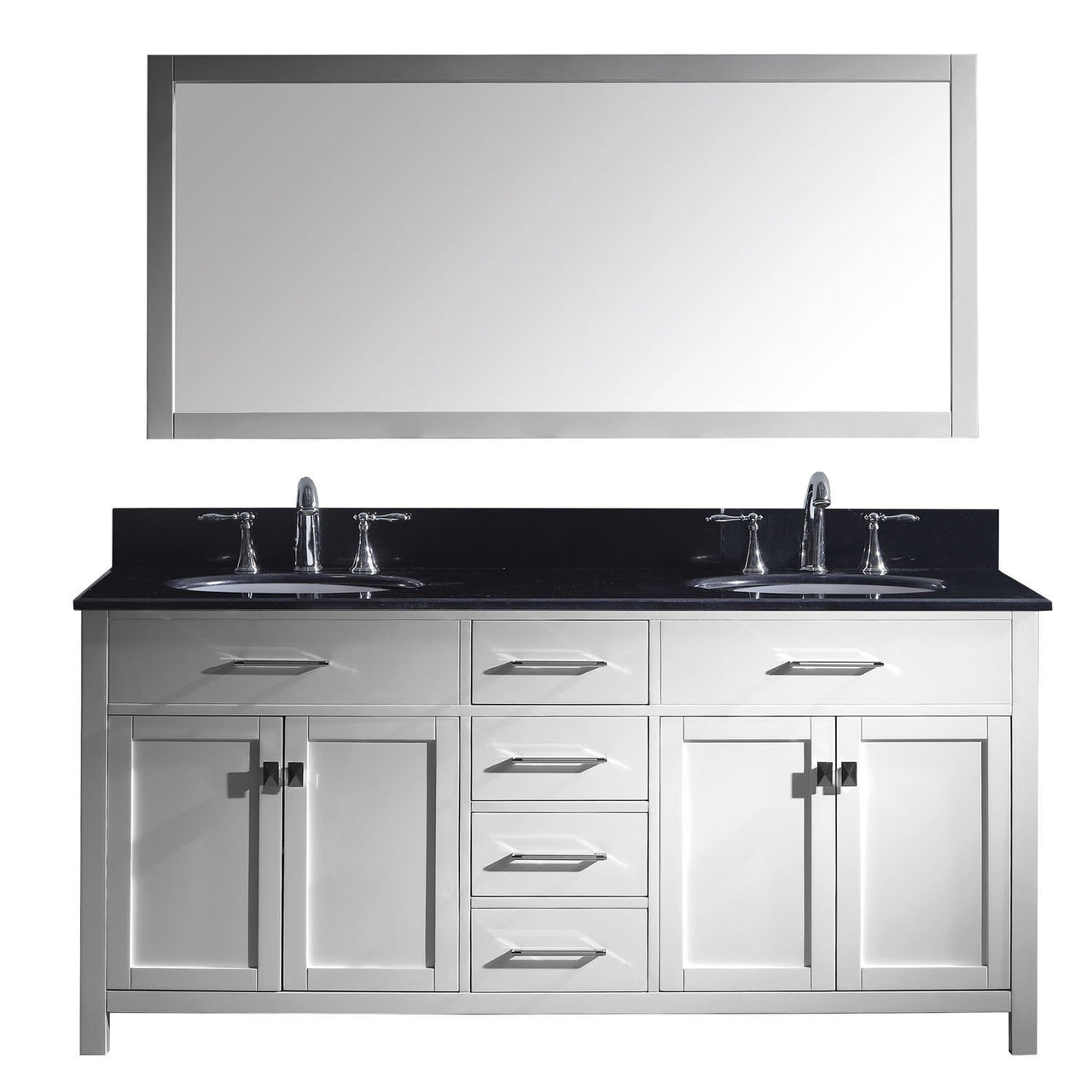 Virtu USA Caroline 72" Double Round Sink White Top Vanity in White with Mirror Vanity Virtu USA 