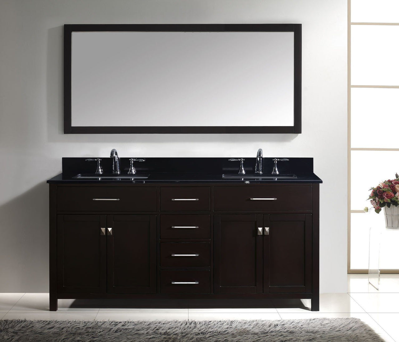 Virtu USA Caroline 72" Double Square Sink Espresso Top Vanity in Espresso with Mirror Vanity Virtu USA 