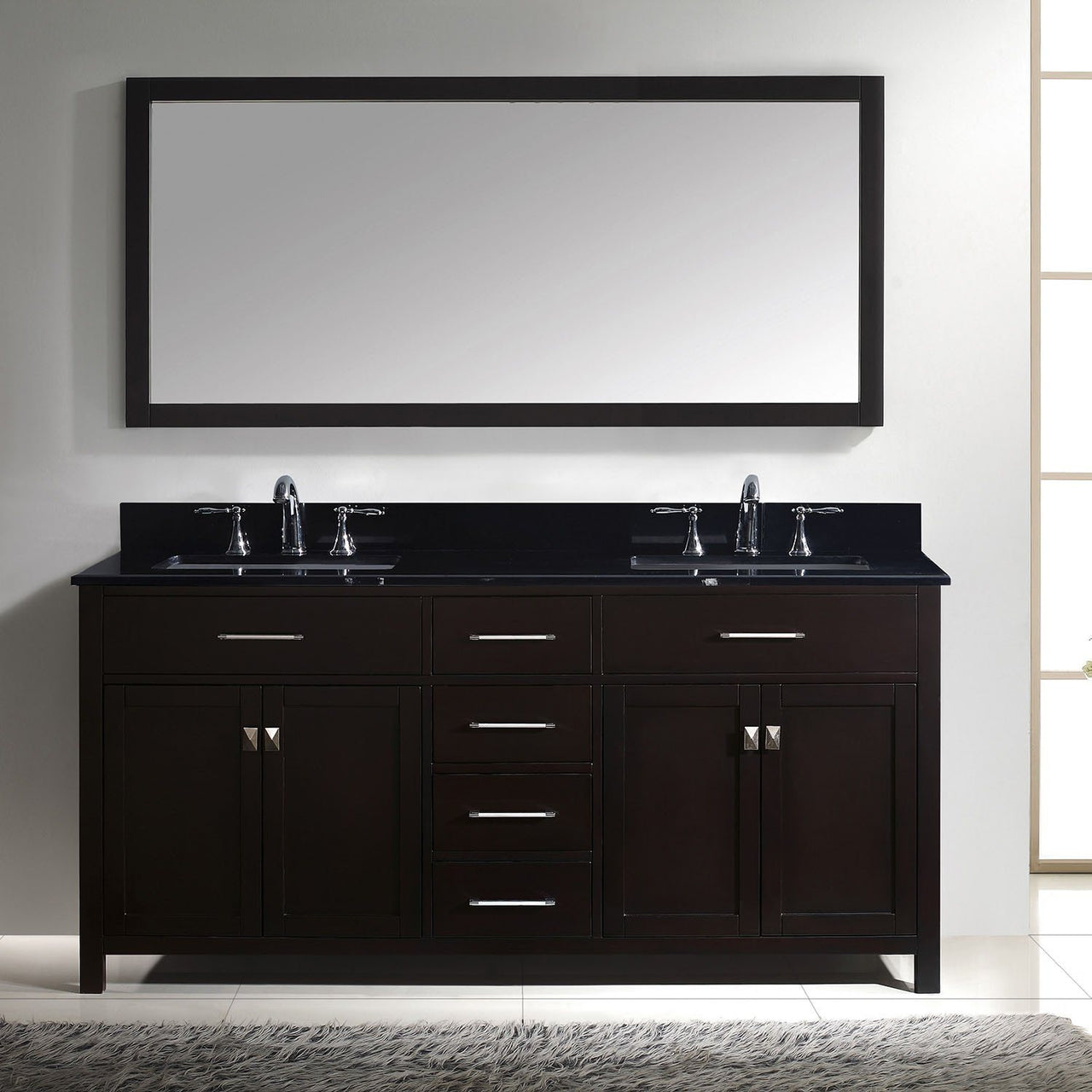 Virtu USA Caroline 72" Double Square Sink Espresso Top Vanity in Espresso with Mirror Vanity Virtu USA 