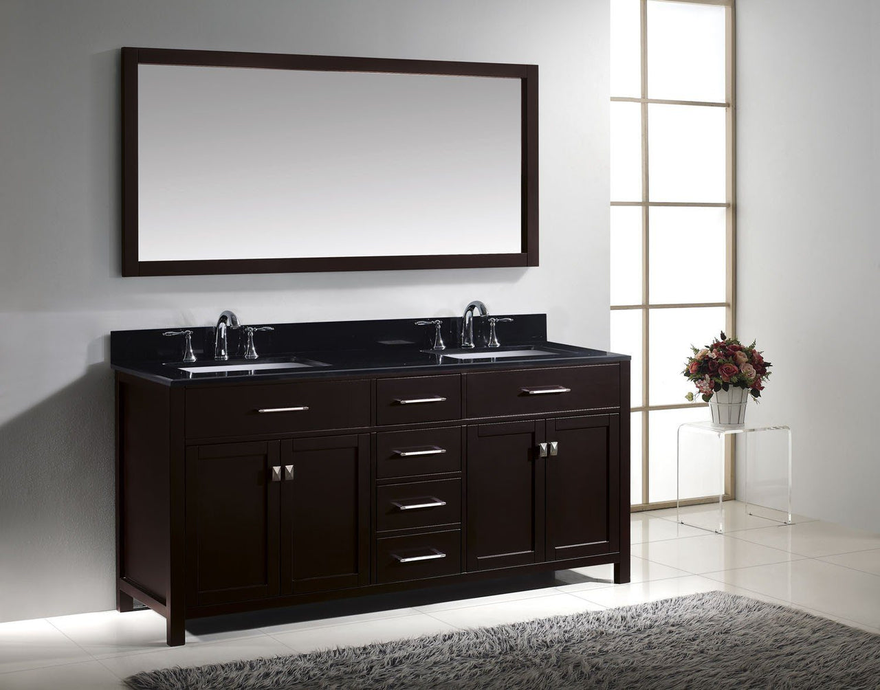 Virtu USA Caroline 72" Double Square Sink Espresso Top Vanity in Espresso with Mirror Vanity Virtu USA 
