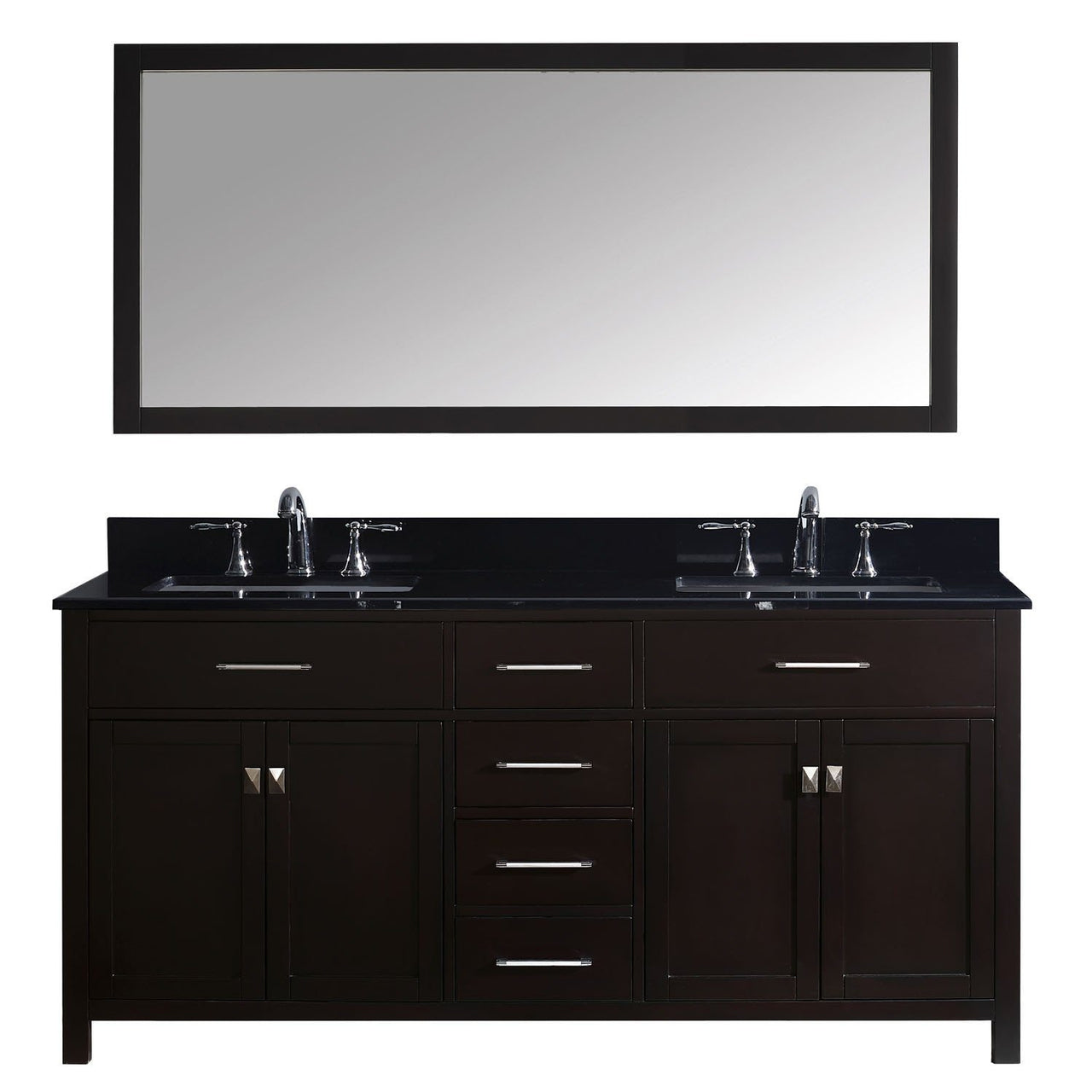 Virtu USA Caroline 72" Double Square Sink Espresso Top Vanity in Espresso with Mirror Vanity Virtu USA 