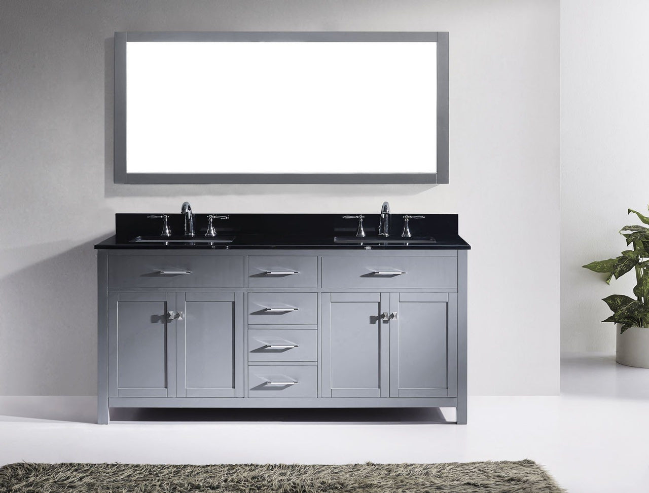 Virtu USA Caroline 72" Double Square Sink Grey Top Vanity in Grey with Mirror Vanity Virtu USA 