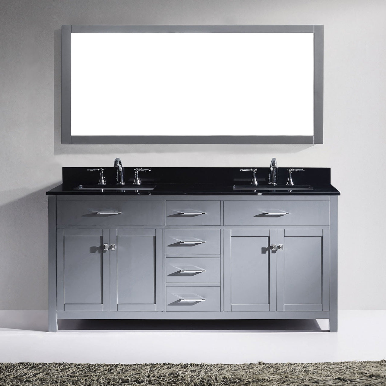 Virtu USA Caroline 72" Double Square Sink Grey Top Vanity in Grey with Mirror Vanity Virtu USA 