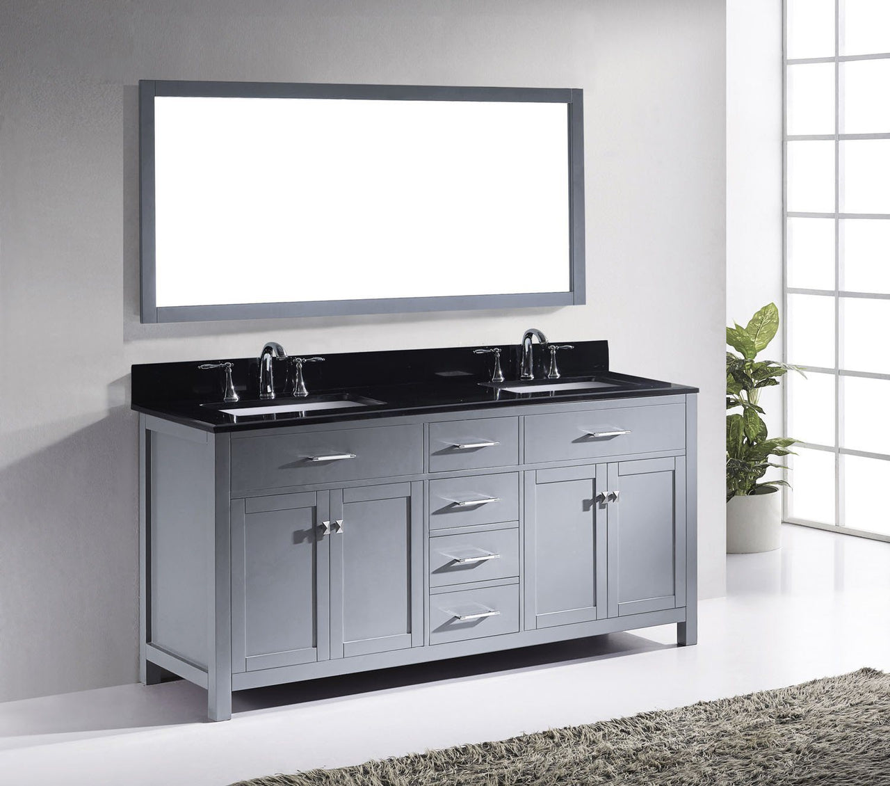 Virtu USA Caroline 72" Double Square Sink Grey Top Vanity in Grey with Mirror Vanity Virtu USA 