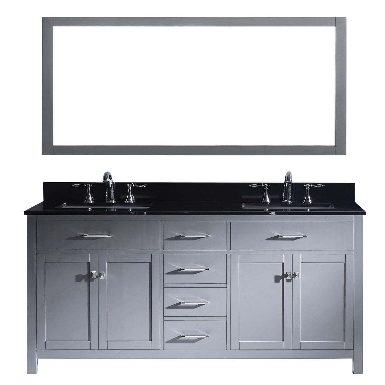 Virtu USA Caroline 72" Double Square Sink Grey Top Vanity in Grey with Mirror Vanity Virtu USA 