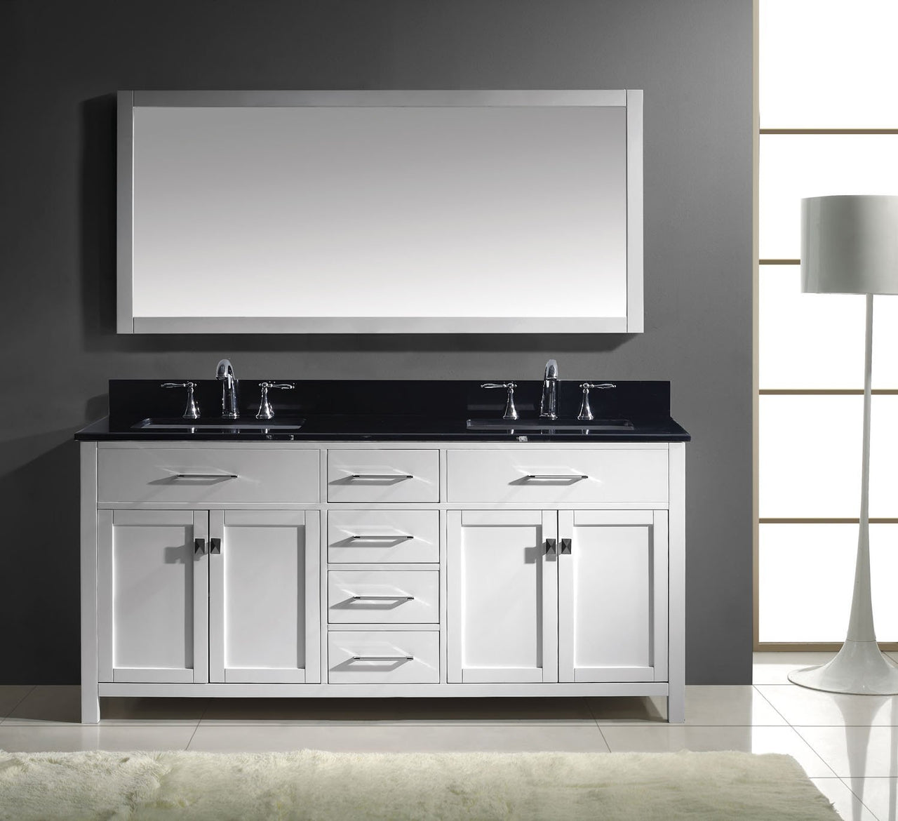 Virtu USA Caroline 72" Double Square Sink White Top Vanity in White with Mirror Vanity Virtu USA 