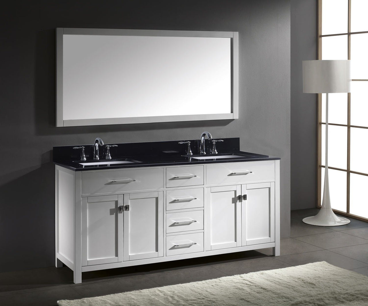 Virtu USA Caroline 72" Double Square Sink White Top Vanity in White with Mirror Vanity Virtu USA 