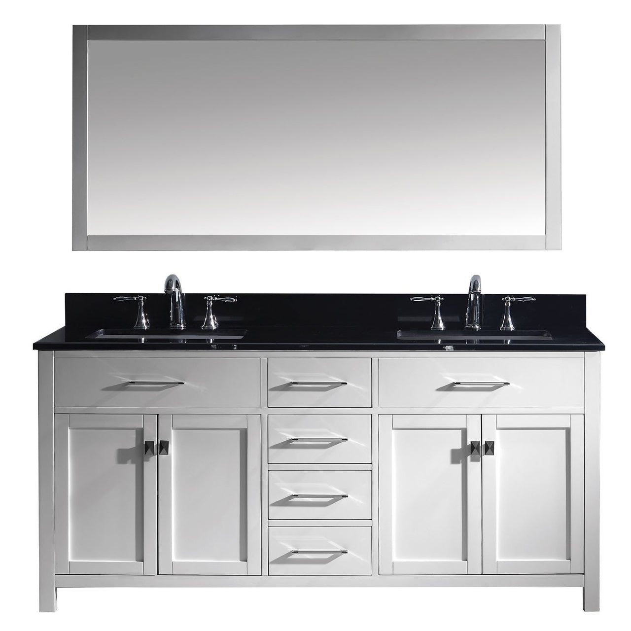 Virtu USA Caroline 72" Double Square Sink White Top Vanity in White with Mirror Vanity Virtu USA 