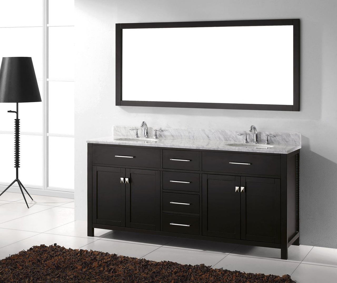 Virtu USA Caroline 72" Double Round Sink Espresso Top Vanity with Mirror Vanity Virtu USA 