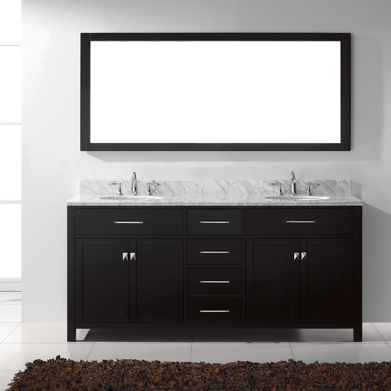 Virtu USA Caroline 72" Double Round Sink Espresso Top Vanity with Mirror Vanity Virtu USA 