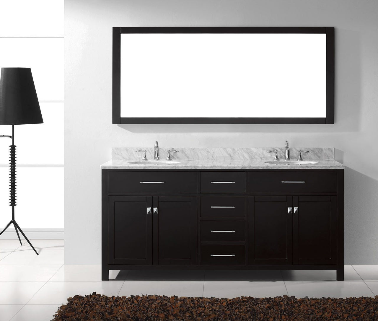 Virtu USA Caroline 72" Double Round Sink Espresso Top Vanity with Mirror Vanity Virtu USA 
