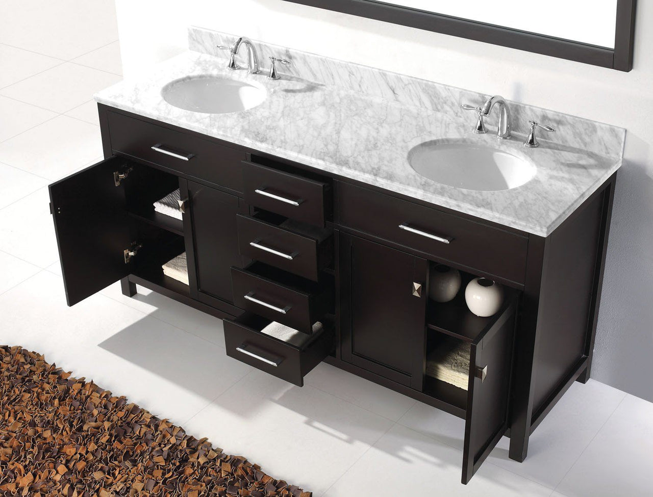 Virtu USA Caroline 72" Double Round Sink Espresso Top Vanity with Mirror Vanity Virtu USA 