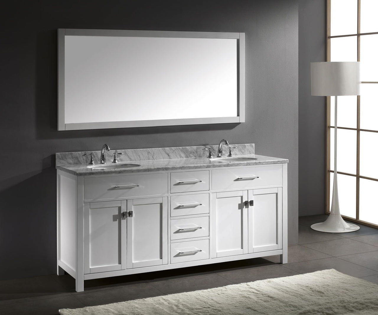 Virtu USA Caroline 72" Double Round Sink White Top Vanity in White with Mirror Vanity Virtu USA 