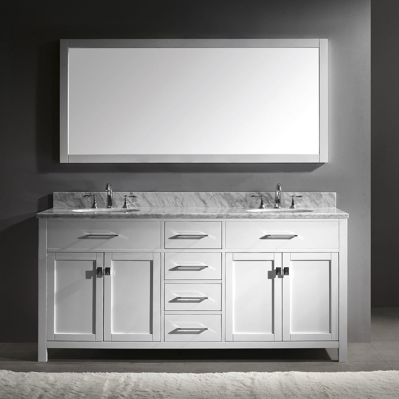 Virtu USA Caroline 72" Double Round Sink White Top Vanity in White with Mirror Vanity Virtu USA 