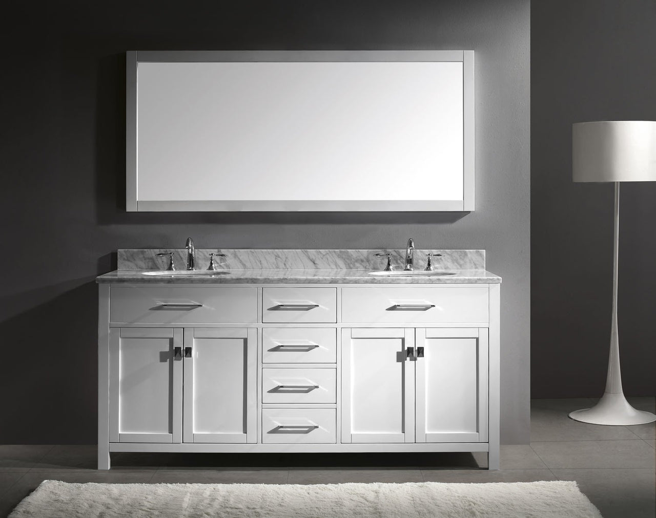 Virtu USA Caroline 72" Double Round Sink White Top Vanity in White with Mirror Vanity Virtu USA 