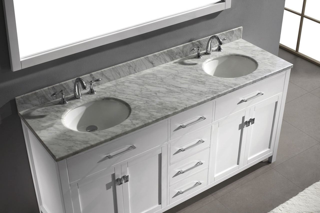 Virtu USA Caroline 72" Double Round Sink White Top Vanity in White with Mirror Vanity Virtu USA 