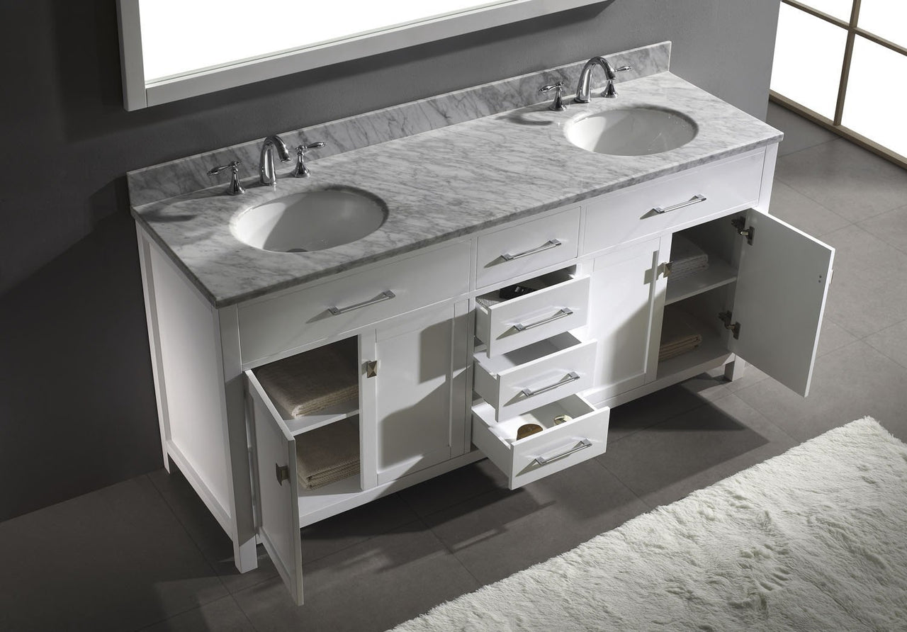 Virtu USA Caroline 72" Double Round Sink White Top Vanity in White with Mirror Vanity Virtu USA 