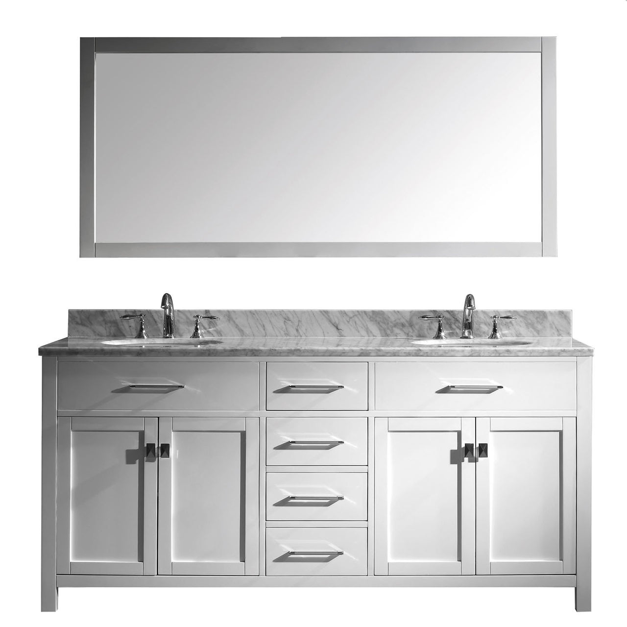 Virtu USA Caroline 72" Double Round Sink White Top Vanity in White with Mirror Vanity Virtu USA 