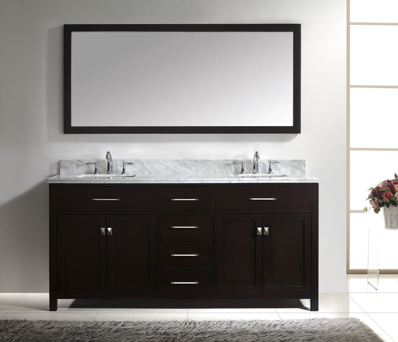 Virtu USA Caroline 72" Double Square Sink Espresso Top Vanity in Espresso with Mirror Vanity Virtu USA 