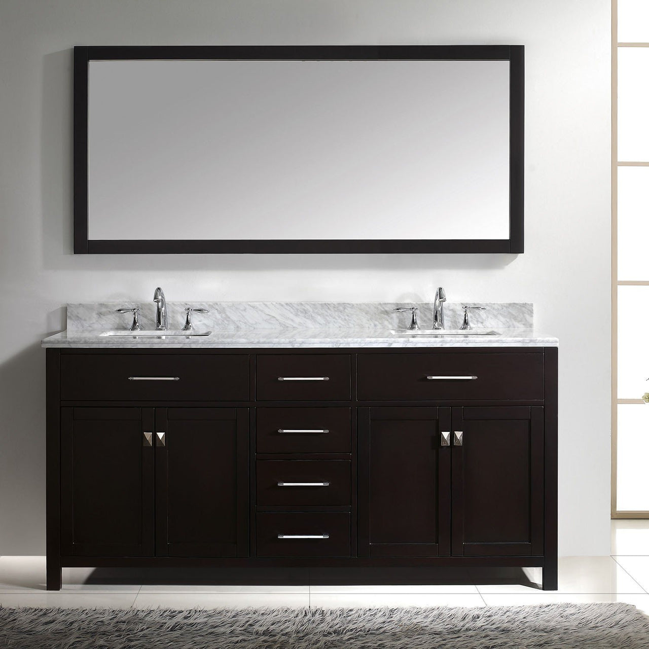 Virtu USA Caroline 72" Double Square Sink Espresso Top Vanity in Espresso with Mirror Vanity Virtu USA 