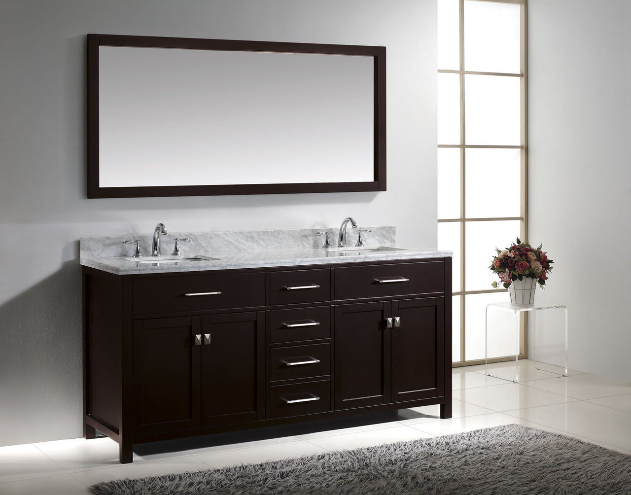Virtu USA Caroline 72" Double Square Sink Espresso Top Vanity in Espresso with Mirror Vanity Virtu USA 